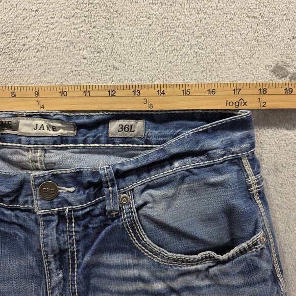 BKE Jake Jeans Mens 36x36 Blue Straight Leg Distressed Denim Classic Casual - Picture 8 of 11